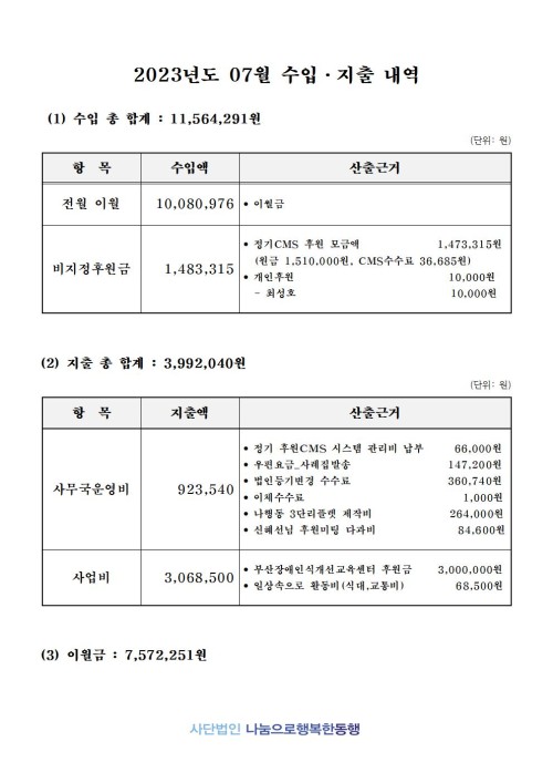 2023년 7월 법인입출금내역